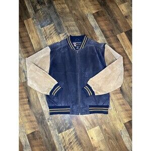 Vintage Free Country Leather Varsity Bomber Colorblock Jacket Mens M